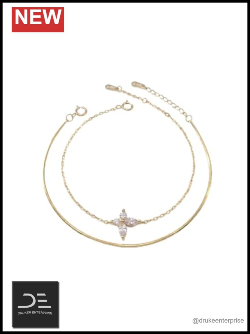 Sterling Silver 18K Gold Plated Layered Link Charm Bracelet Set Women Gift